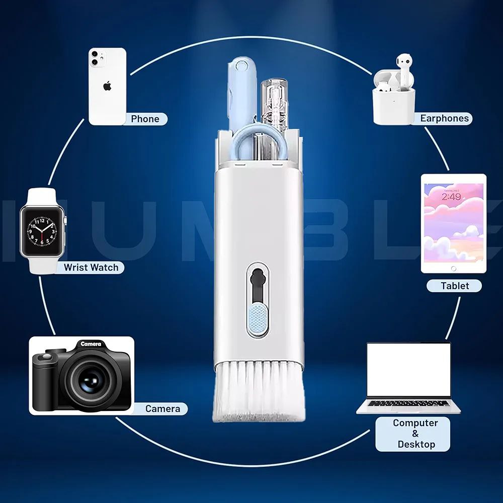 HUMBLE 7-in-1 Multifunctional Electronic Cleaner Kit | Keyboard Cleaner Kit | Cleaning Kit for Airpods & Laptop | Screen Dust Brush | Soft Swipe Airpods Cleaner Pen | Key Puller & Empty Spray Bottle